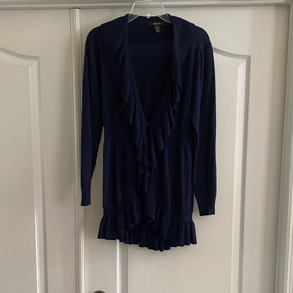 Style & Co. Navy Ruffled Cardigan
